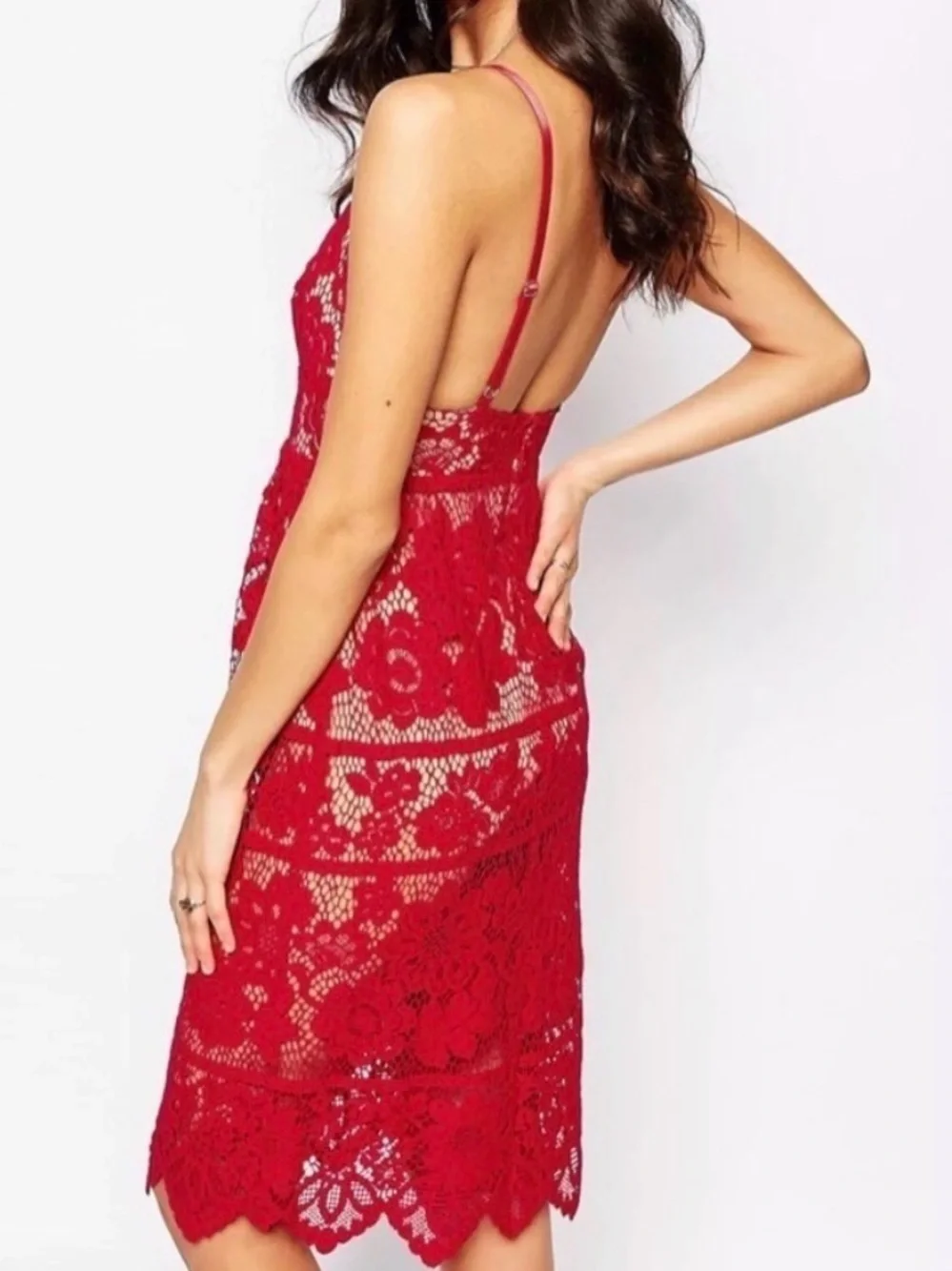 For Love And Lemons x Revolve Gianna Lace Midi Dress Womens Red New with Tags L